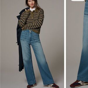 Maeve Blue Wide-Leg Crop Jeans with Patch Pockets Tall